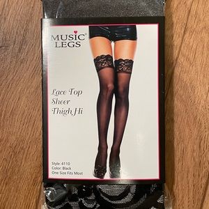 Lace top black sheer thigh highs one size Music Legs